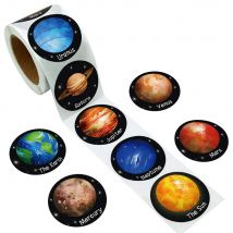 500 Stück/Rolle Space Party Dekoration Aufkleber Sonnensystem Goodies Bag Aufkleber Leckerli Schule Erde Sonne Planet Muster 1 Zoll