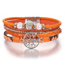 Amorcome gemischte Farbe mehr schicht iges Armband für Frauen hand gefertigtes Leder armband Damen Magnet verschluss Weltbaum Perle Charme