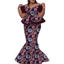 Bintarealwax Africa Style 2 Piece Outfits Set Women Dashiki Elegant Ruffles Crop Top and Long Skirt Women Suit Wedding WY9085