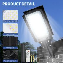Lampione stradale solare Illuminazione esterna ad energia solare 120 LED IP65 Lampada da parete solare impermeabile per giardino garage con telecomando