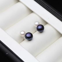 Cute Small Freswater Natural Double Pearl Earring,Real 925 Sterling Silver Earrings With Pearls Wife Mother Birthday White Black