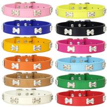 Bone Leather Durable Pet Dog Collars Puppy Pug Collars for Small Large Dog Chihuahua Cat Accessories
