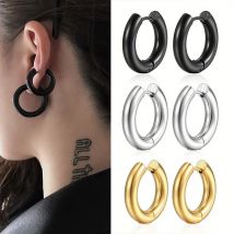 2 stücke Edelstahl Creolen Runde Schleife Ohrring für Frauen Männer Große Größe 5,0mm Übertreibung Ohr Knochen Schnalle hiphop Schmuck