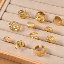 Vergoldeter Edelstahl-Damenring, Vintage-Stil, leicht, luxuriös, Nischendesign, minimalistisch, zierlicher Bandschmuck, Geschenk für Sie