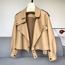 Schaffellmantel für Damen, Lederjacke, Winter, Frühling, Moto, Biker, echt, Top-Qualität, Schwarz