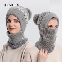 Winter Frauen Hut Schal Maske Ein Stück Set Outdoor Ski Radfahren Warme Stricken Wolle Mützen Russland Mode Ohr Hals Schutz Motorhaube