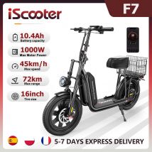 Hulajnoga elektryczna iScooter F7 48V 1000W, prędkość 45 km/h, zasięg 72 km, sterowanie przez aplikację, opony terenowe 16 cali, składana, z tylnym koszykiem, idealna pomoc w zakupy.
