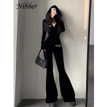 Nibber Strass Patchwork Ausgestelltes Overall Frauen Mit Kapuze Zipper Langarm Dünne Stretch Casual Einfache Trend Streetwear