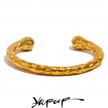 Yhpup Waterproof 316l Stainless Steel Metal Geometric Open Cuff Bracelet Bangle Statement Gold Color Texture Vintage Jewelry