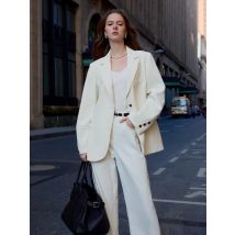 FSLE Frauen Beige Blazer Mäntel 2025, Frühjahr Neue Casual Pendler Lose Blazer Kerb Kragen Einreiher Jacken 25FS11064