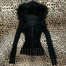Y2K Aesthetic Women's Autumn Winter Fur Collar Sweatshirt Harajuku Gothic Punk Rock Hottie Sweatshirt Jacket Emo Girl Streetwear