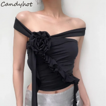 Candy hot sexy Gothic schulter freie Blume Rüschen Tank Top y2k solide rücken freie Crop Tops Streetwear Sommer lässig ärmellose Camis
