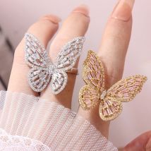 Nowy widok nowa marka modowa biżuteria Zirconia Butterfly obrączki dla kobiet prezent regulowane otwarte obrączki