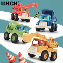 UNGH 4 pz/set Carino Ingegneria Diecast Auto Gru Escavatore Dump Mixer Camion Veicolo Inerziale Giocattoli per I Bambini