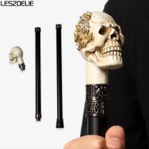 Gehstock aus Kunstharz mit Totenkopfkopf und goldenen Zahnrädern und Schrauben, modische Halloween-Cosplay-Steampunk-Stöcke für Männer und Frauen
