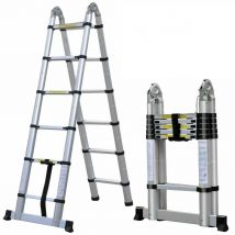 Escalera telescópica plegable de 3,8 m/5 m, marco en A, aleación de aluminio/acero inoxidable, antideslizante, estable, capacidad de carga de 150 kg, EN131