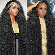 Human Hair 46 Inch Deep Wave Wigs 13x4 13x6 HD Transparent Lace Full Frontal Human Hair Wigs Curly Wigs For Women 220% Density