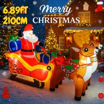 6,89 Fuß aufblasbarer Weihnachtsmann-Schlitten, Rentierspielzeug, LED-beleuchtet, festliches Geschenk, Weihnachten, Hof, Rasen, Party-Dekoration, Weihnachtsbedarf, Heimdekoration