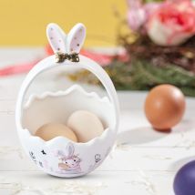 Niedlicher Häschen-Süßigkeitskorb, Keramik-Kaninchen-Osterei-Formkorb, DIY-Ostern-Party-Dekoration, Aufbewahrungszubehör für die Küche, 18 x 12 cm