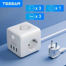 TESSAN USB-Steckdosenleiste mit 3 AC-Steckdosen, 3 USB-Anschlüssen, 1,5 m langes Verlängerungskabel, Netzteil mit mehreren Steckdosen und Schalter für Zuhause