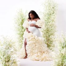 Seksowne sukienki ciążowe z falbanami do sesji zdjęciowych, suknie balowe typu syrena dla kobiet, plisowane suknie do sesji zdjęciowych, szyte na miarę suknie na baby shower.