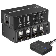 4K 60Hz 4X1 Switcher 4 Port USB HDMI KVM Switch Video Converter with Desktop Controller for 4 PC Share Monitor Mouse Keyboard