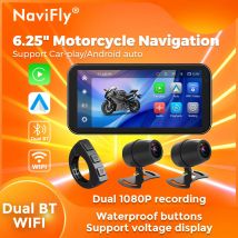 Navifly 6,25 pulgadas HD pantalla táctil navegación para motocicleta Wlireless Carplay Android Auto motocicleta inteligente BT WIFI IP67 impermeable