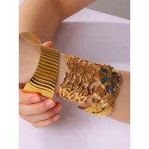 Vintage Personality Coral Stainless Steel Open Bangles Hollow Wrap Wide Cuff Bracelet for Women Bohemia Summer Wrist Jewelry