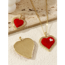 1 PC Brass & Polyester Valentine's Day Pendants Red Heart Micro Pave Clear Cubic Zirconia For Necklace Keychains Jewelry Making