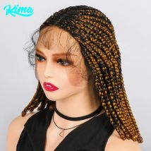 KIMA synthetische Lace-Front-Perücke, Cornrow-Perlen, Zöpfe, kurze Bob-Perücke, geflochtene Perücken mit Perlen, Flechthaar-Perücke für schwarze Frauen