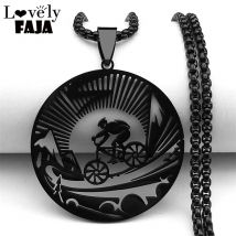 Collana con ciondolo cavo per motociclisti sportivi da bicicletta di moda per donna uomo gioielli con catena per mountain bike in acciaio inossidabile di colore nero