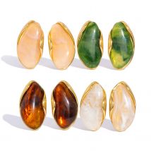 Resin Geometric Stud Earrings for Women 18K Gold Plated Stainless Steel Fashion Daily Jewelry Brown Green Beige Pink