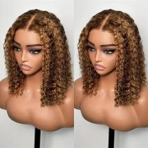 Evidenziare Colore Parrucche Bob corte Onda profonda 13x4 Parrucche frontali in pizzo Capelli umani brasiliani Parrucca Bob frontale completa riccia profonda Colore Ombre