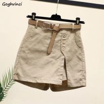 Solide Shorts Frauen Koreanische Mode Hohe Taille Seite-schlitz Taste Entwickelt Chic Alle-spiel Street Hipster Weibliche Kleidung sommer