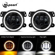 Fendinebbia a LED da 4 pollici Luce di guida per auto rotonda con anello Halo ambrato bianco DRL Fendinebbia fuoristrada per Jeep Wrangler JK TJ Dodge