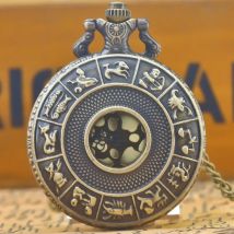 Steampunk Vintage Bronze Zwölf Konstellationen Hohl Quarz Taschenuhr Halskette Anhänger Uhr Kette Männer Frauen Kette Geschenk