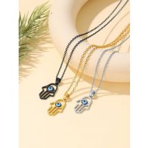 Edelstahl Evil Eye Hamsa Hand Anhänger Halsketten für Männer Frauen Weiß CZ Schutz Amulett Unisex Schmuck QC25