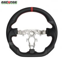 Leather Steering Wheel For Nissan 370z NISMO Sentra Steering Wheel D-shaped Perforated Leather Red Stitching Flat-bottom 08-19