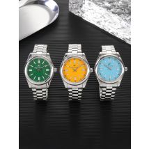 Ricecgo 1 Orologio al quarzo classico da uomo - Stile business, quadrante rotondo, scala a barra, display del calendario, cinturino in acciaio inossidabile, movimento al quarzo, adatto per l'uso