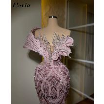 Vestidos De Fiesta Rosa Perlen Kristalle Abendkleider Plus Größe Rüschen Schulter Party Kleid Angepasst Dubai Mädchen Prom Kleid