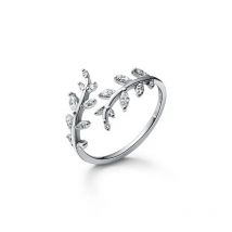 VENTFILLE 925 Sterling Silver small leaves micro-insert opening ring simple fashion sweet temperament leaf ornaments