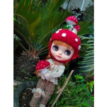 Blythe hat Mushroom ear protection hand woven wool hat (Fit blythe、qbaby Doll Accessories)