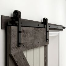 CCJH 6ft/182CM Schiebetür-Hardware-Kit, geeignet für verschiedene Anlässe, Einzeltürsystem-Kit – schwarze J-förmige Aufhängung (Co