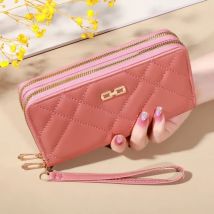 Schickes, gestepptes langes Portemonnaie für Damen – sicherer Reißverschluss, mehrere Kartenfächer, Telefonfach – vielseitige Clutch für jeden Anlass