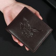 Herren-Geldbörse aus schwarzem PU-Leder mit Adlerprägung: Wasserdicht und kratzfest mit karierten Details, mehreren Kartenfächern