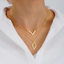 Gold Farbe V-Form Schlüsselbein Kette Halskette Für Frauen Doppel Schicht Einfache Exquisite Geometrische Halsband Mode Schmuck Neue