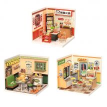 Robotime Rolife DIY Miniatur-Haus-Set, Modellbau-Bastelset mit LED für Erwachsene, Kinder, Panda, Hot Pot und Night Out Food Stall