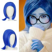 Traurigkeit Cosplay Perücke Blaue Bob Perücke Kurze Blaue Perücke Damen Traurigkeit Kostüm Synthetische Anime Perücke Cosplay Perücke