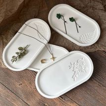 Oval Relief Muster Tablett Silikon Form DIY Runde Blume Untersetzer Gips Formen Beton Ton Harz Lagerung Platte Handwerk Machen