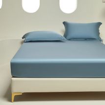 Blaues Spannbetttuch, Lyocell Fiber Home Matterss-Bezug mit 360°-Elastik, atmungsaktive, seidige Bettwäsche für 1,5 m Bett, 1 Stück